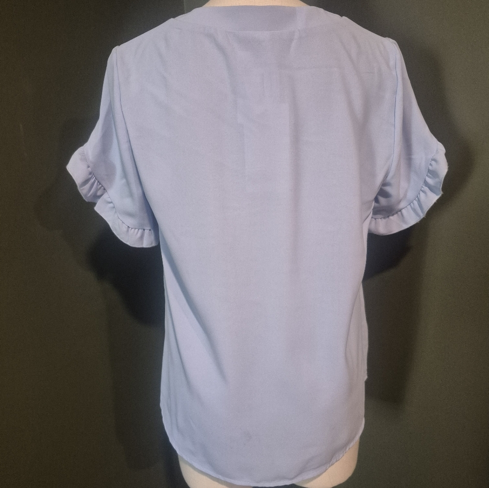 Light Blue Ruffle Sleeve Blouse - Picture 4 of 4